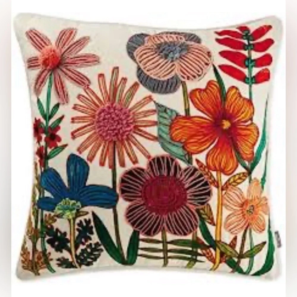 Floral Embroidered throw pillow by Geninne Zlatkis/ Cotton/Linen